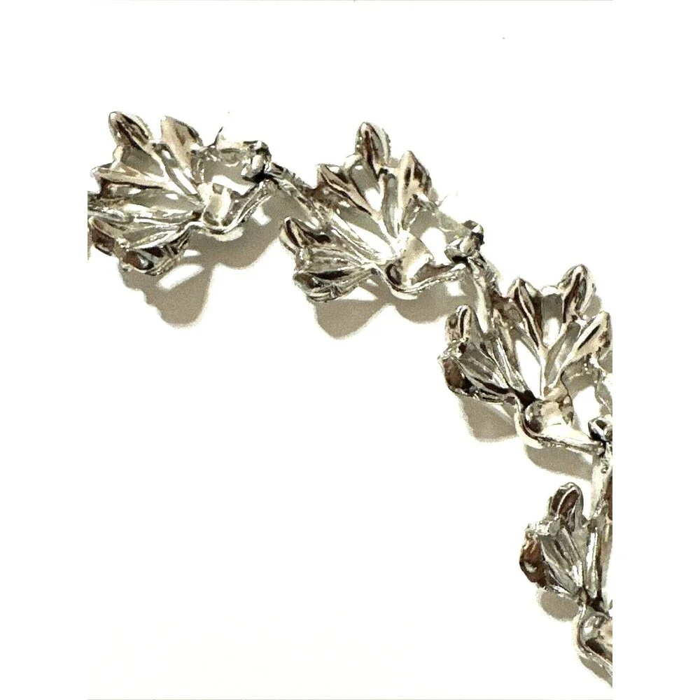 Vintage Ornate Leaf Bracelet Silver Tone Textured Openwork Botanical MCM 7.5